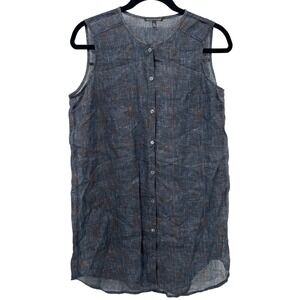 Eileen Fisher Sheer Sleeveless Button Front Shirt Tank Top Sz XS Moody‎
